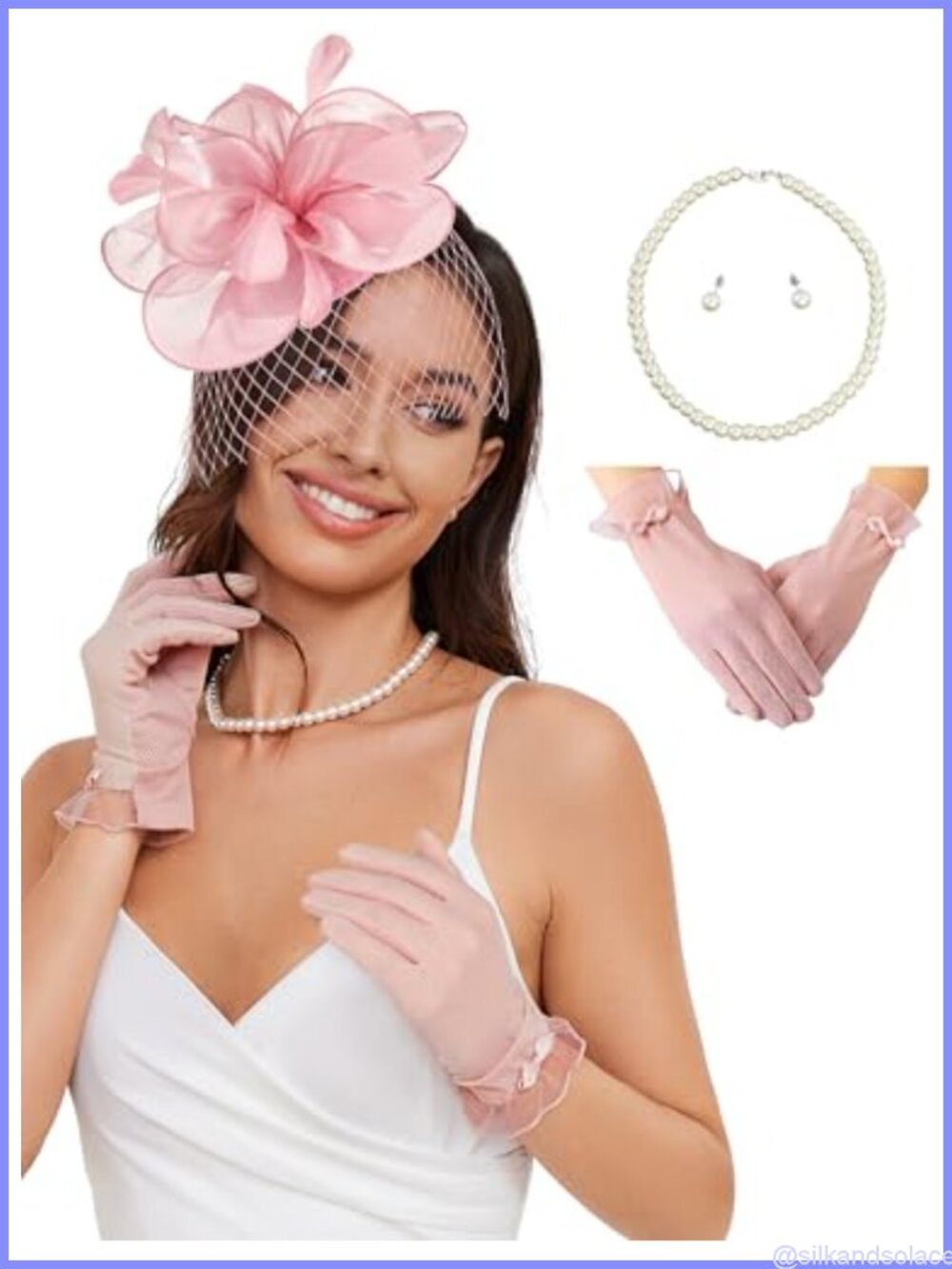 Women Fascinator Hat Tea Party Headwear Set with Gloves, One Size